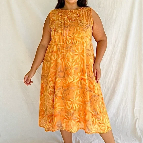 Handmade Tropical Earth Tones Island Wear 100% Rayon Sleeveless Midi Dress - Picture 3 of 8
